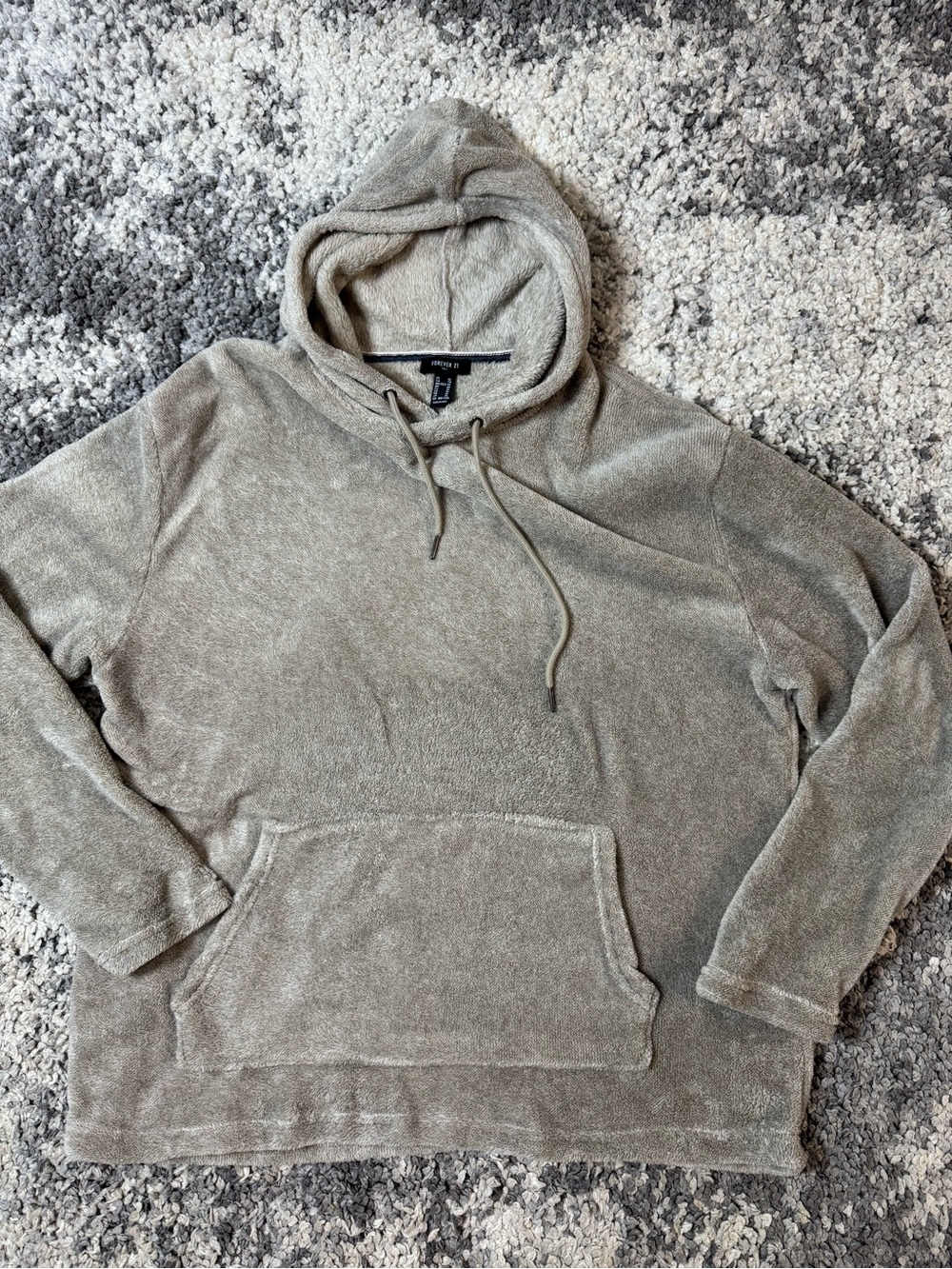 Forever 21 Men, Mens Plush Pullover Sweatshirt Hoodie in Light Brown, XL
